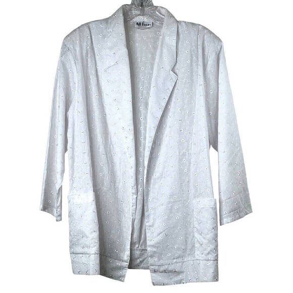 Vintage All Hours  No Close Blazer Jacket White Eyelet Embroidered Lightweight L - Picture 1 of 9